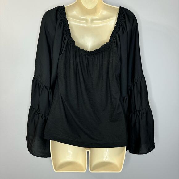 ANTHROPOLOGIE Gloria Peasant Off Shoulder Top Black Bell Sleeve Boho Women M - Picture 6 of 13